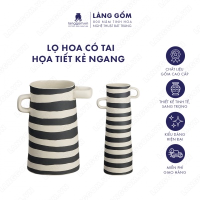 Lọ hoa Men mát có tai họa tiết kẻ ngang