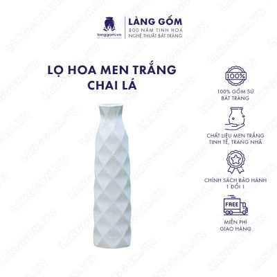 Lọ hoa Men trắng chai lá