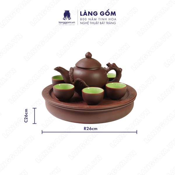Bộ ấm chén gốc cây kèm khay 2 tầng men mộc