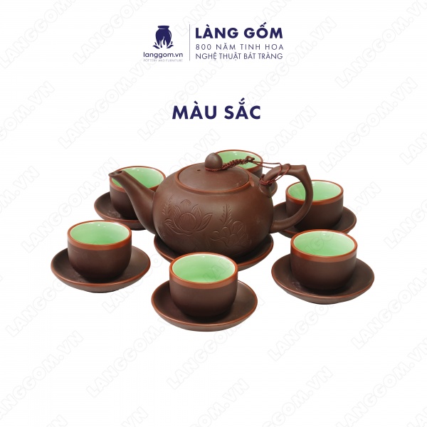 Bộ ấm chén tống khắc sen men mộc