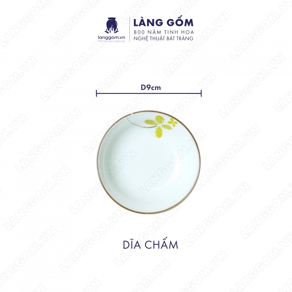 Bộ bàn ăn mặt trời men trắng họa tiết cỏ may mắn 