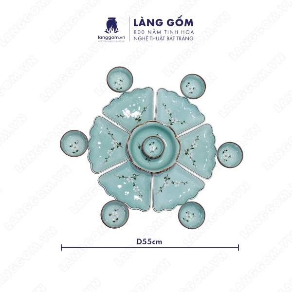 Bộ bàn ăn mặt trời men xanh cổ hoa đào 