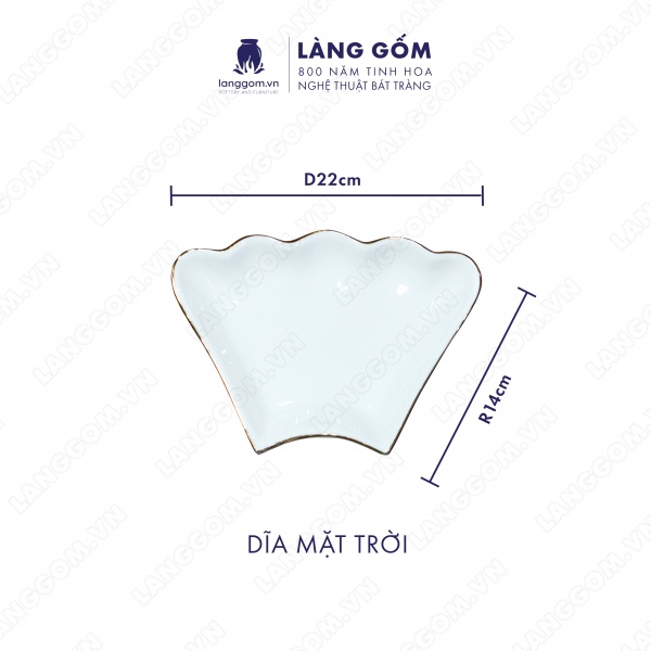Bộ bàn ăn mặt trời men trắng vẽ chỉ vàng 