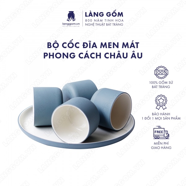 Set Cốc đĩa hình trụ men mát phong cách châu Âu