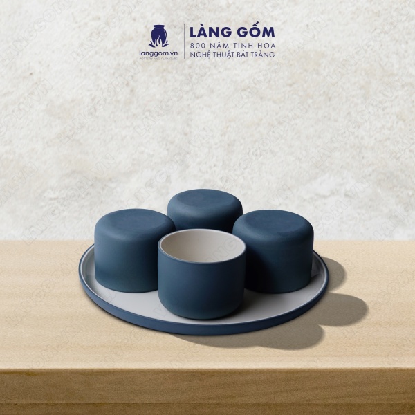 Set Cốc đĩa hình trụ men mát phong cách châu Âu
