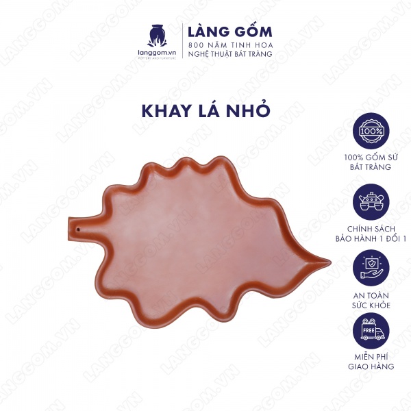 Khay lá nhỏ men mộc màu đỏ
