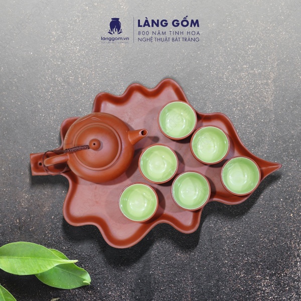 Khay lá nhỏ men mộc màu đỏ